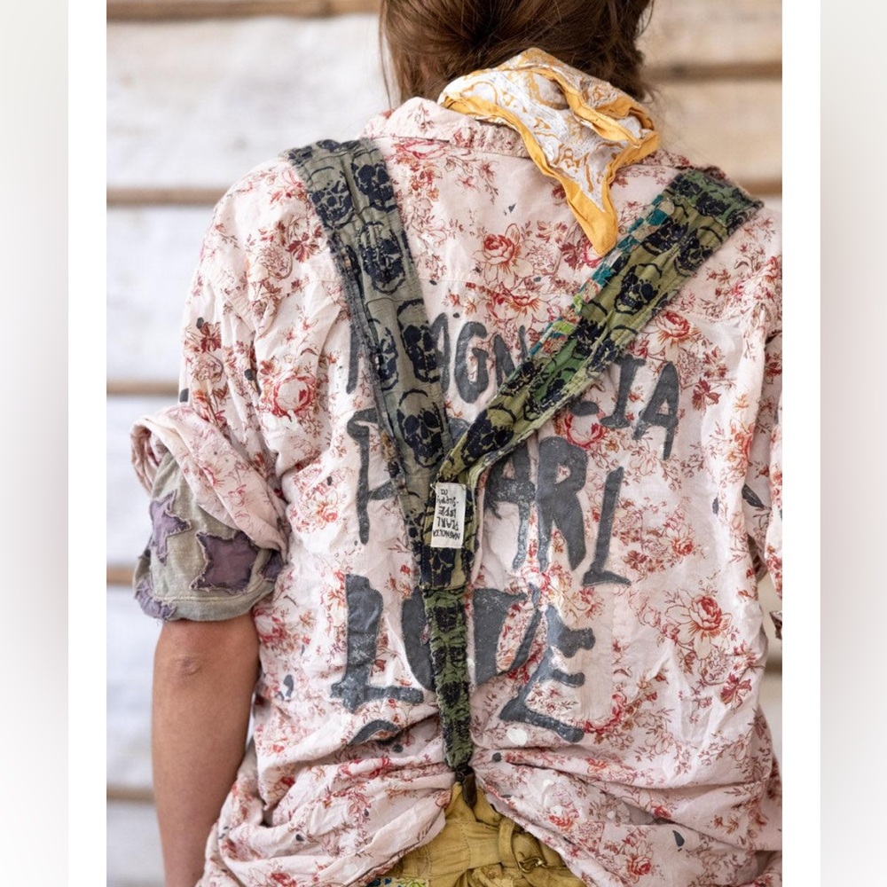 Magnolia Pearl skull and check reversible suspenders